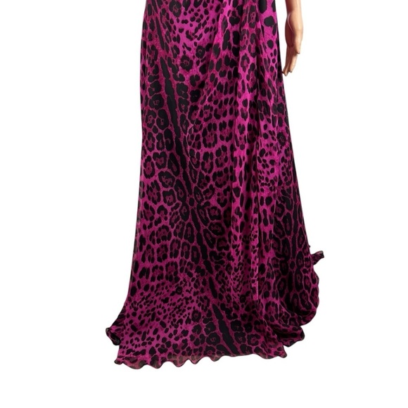 Cassandra Stone by Mac Duggal One-Shoulder Gown 2 Fuchsia Leopard Print Beaded - Picture 3 of 16